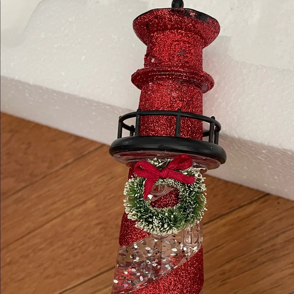 Red and White Lighthouse Glitter Lantern - Picture 4 of 6